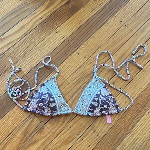 Paisley Triangle Bikini Top - Aqua & Purple with specks of pink and orange